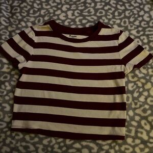 No Boundaries womens Burgundy and White Striped Tee